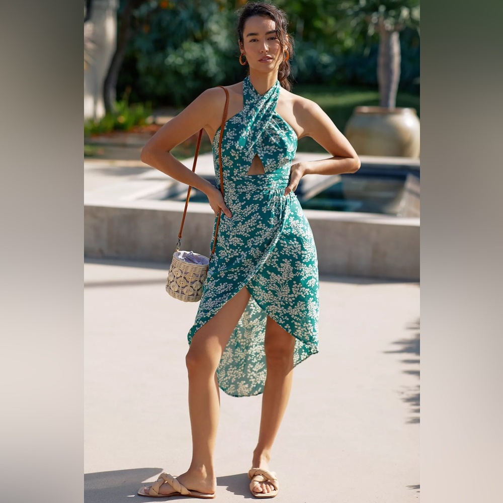 Anthropologie Printed Halter Dress Size XL NWT